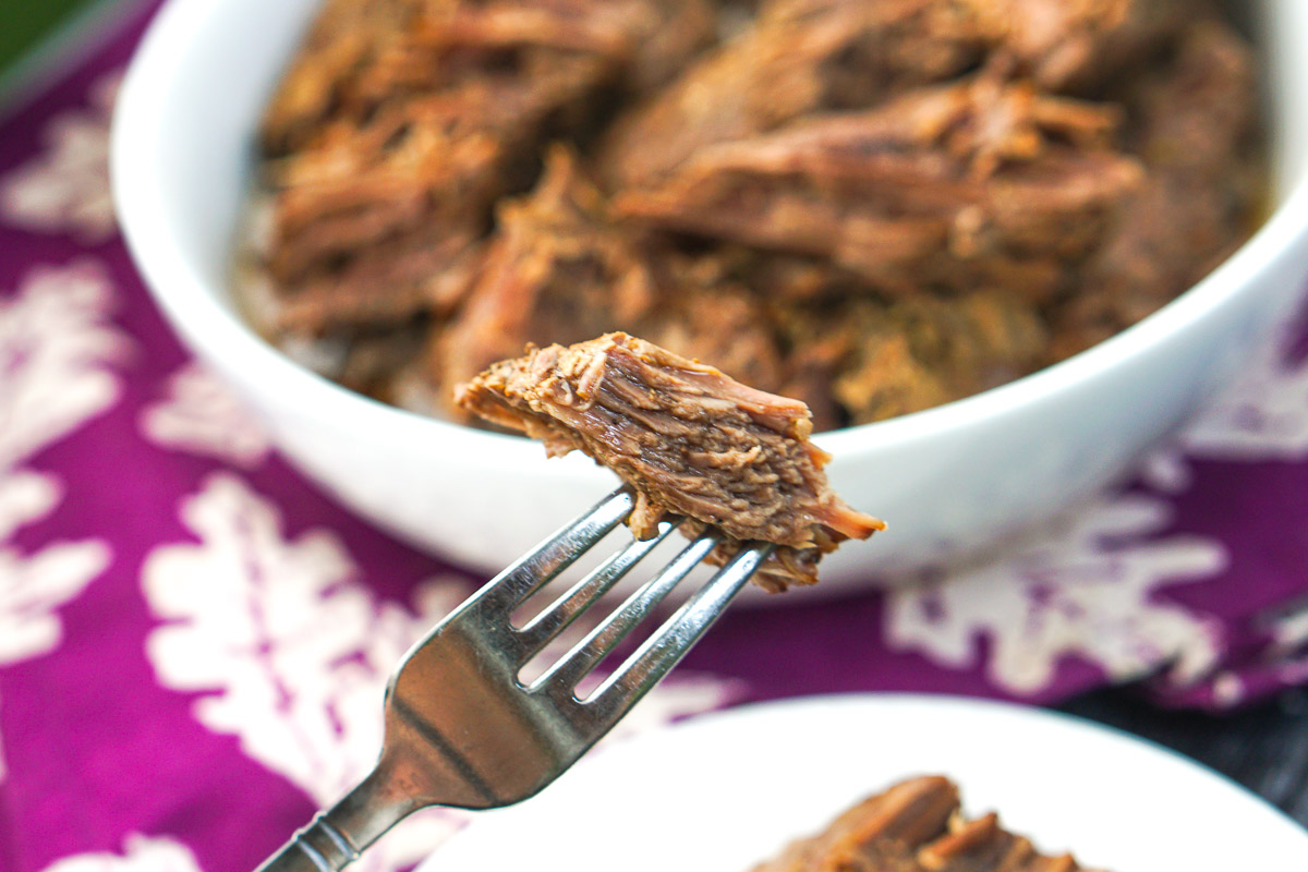 a forkful of instant pot chuck roast