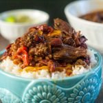This spicy barbacoa beef roast was a snap in the Instant Pot. Full of spicy goodness, it's perfect over rice for a delicious beef dinner. And you can make it in a slow cooker too!