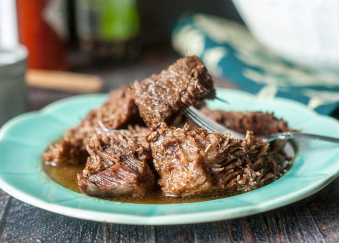 This low carb balsamic beef is a delicious and quick meal to make in the Instant Pot or slow cooker. Easy, healthy, tasty.