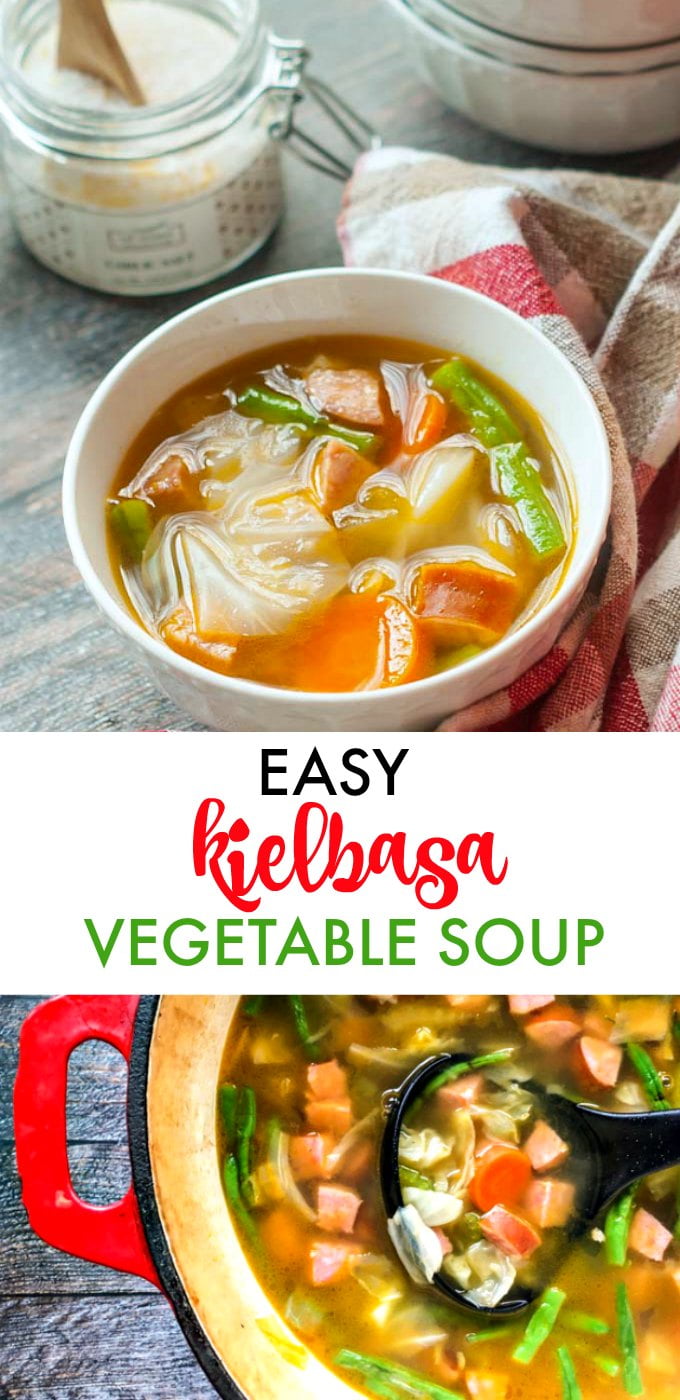 This easy kielbasa vegetable soup will keep you warm on a cold day. Simple ingredients but full of flavor.  Only 6.9g net carbs per serving.