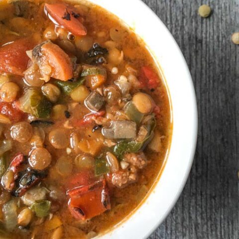 This easy lentil & sausage soup takes no time at all in the Instant Pot. It's a tasty, hearty soup that's more like a meal in a bowl.