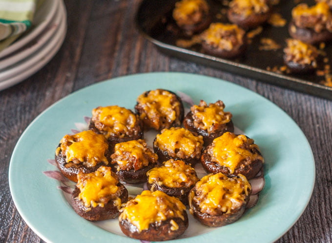 These low carb sausage stuffed mushrooms are easy to prepare and a delicious appetizer. Perfect to take or serve at a party.