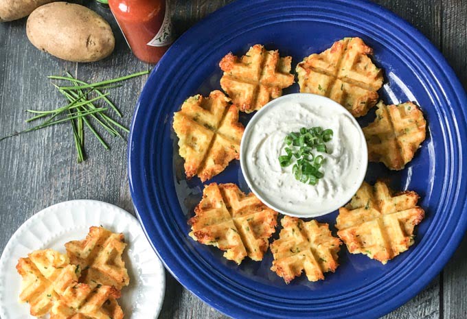 These potato & chive waffles are the perfect thing to take to the big game or your next party. Easy, delicious and gluten free, everyone will love them!