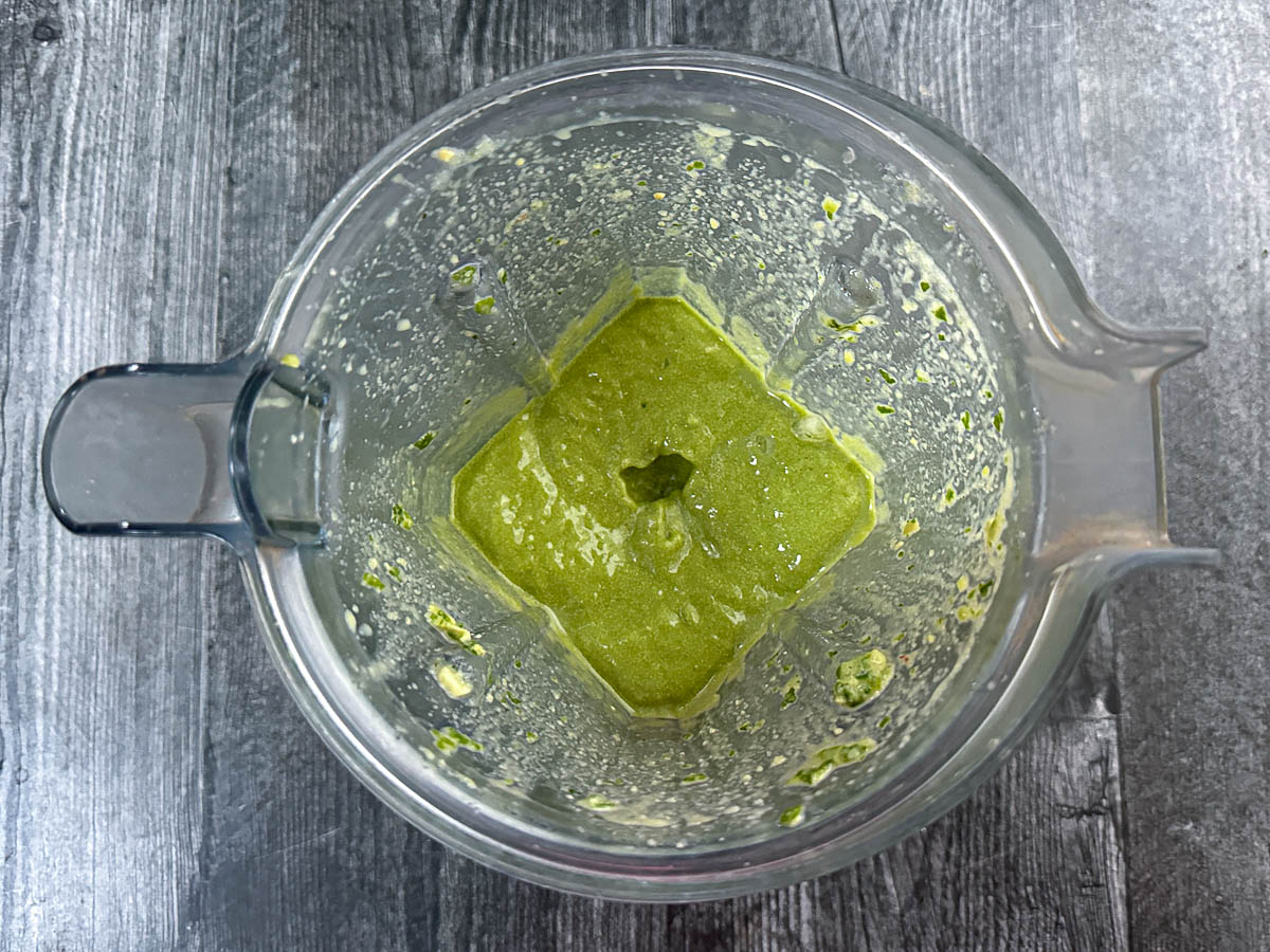 Blender with the blended greens drink.