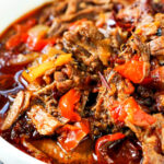 Closeup of a bowl of Instant Pot barbacoa beef.