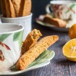 These Paleo Meyer lemon ginger biscotti are so easy to make and are gluten free. Fresh, Meyer lemon and spicy ginger are perfectly balanced with a hint of honey sweetness.