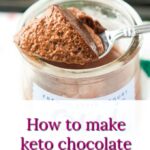 closeup of a spoonful of keto chocolate mousse made in the Instant Pot and text