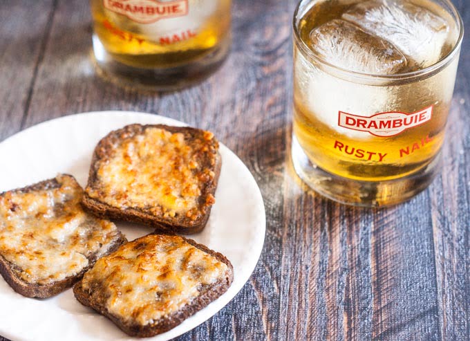 It's a retro party with Parmesan toast & rusty nail cocktails. Crunchy savory toasts are perfect with the sweet, aromatic rusty nail. 