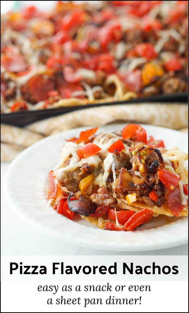 sheet pan with Italian nachos and text