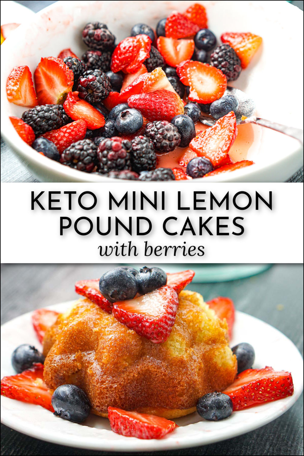 plate with keto lemon bundt cake with text