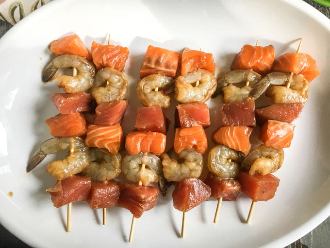 These apricot orange grilled seafood kebabs are perfect for a healthy and light dinner on the grill. 