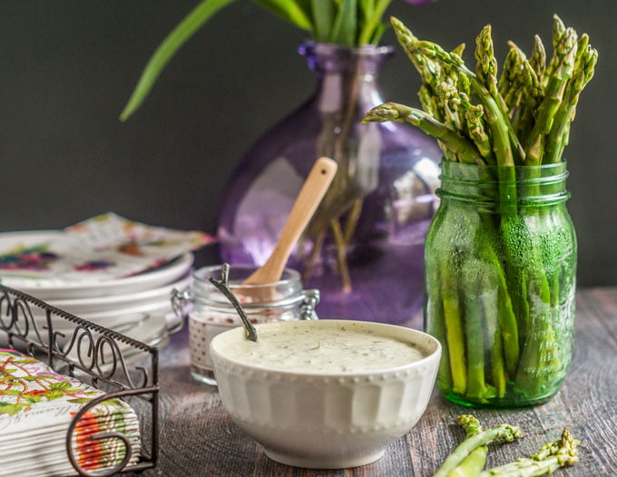 This asparagus & green goddess dip is a delicious low carb snack. It also makes a great appetizer for your next party.