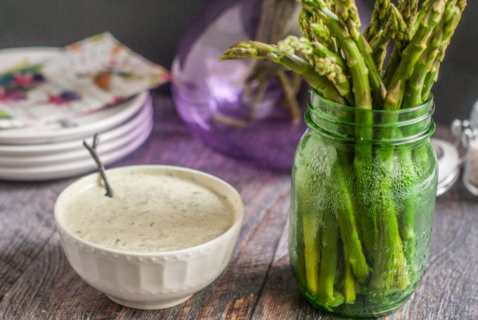 This asparagus & green goddess dip is a delicious low carb snack. It also makes a great appetizer for your next party.