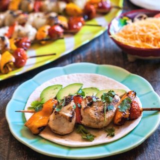 These grilled chicken fajita kebabs are a quick and easy dinner. Marinate the night before and eat as a taco or a salad. A delicious dinner on the grill!