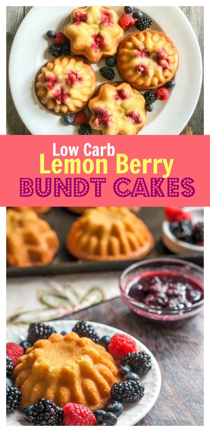 These low carb lemon berry bundt cakes are the perfect solution to your sweet tooth on a diet. Not only are they sweet and tasty, they are gluten free too!