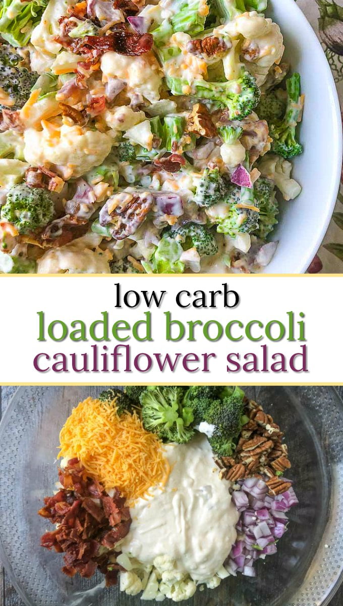 Loaded Keto Broccoli Cauliflower Salad with Bacon summer side dish!