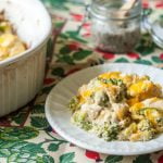 This low carb chicken broccoli casserole uses a cauliflower cream sauce for a healthier dish. This comforting casserole is tasty and easy to make. Only 5.4g net carbs per serving.