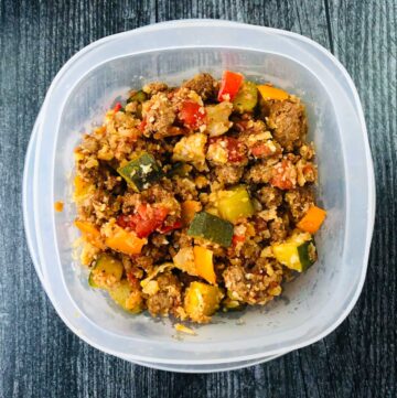 keto Mexican cauliflower rice in a storage container