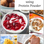 collage of keto protein powder recipes with text overlay