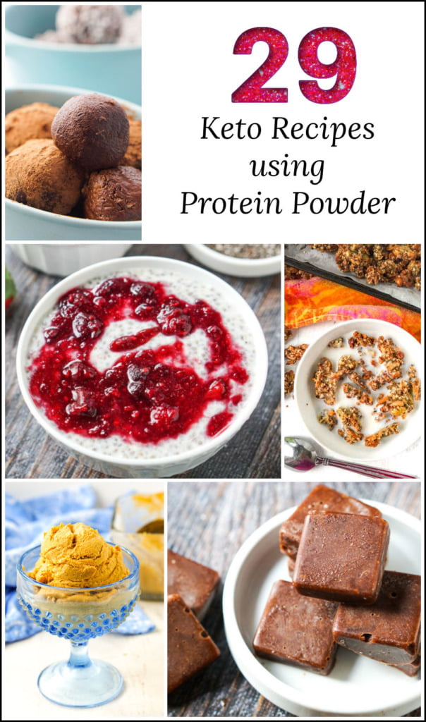 collage of keto protein powder recipes with text overlay