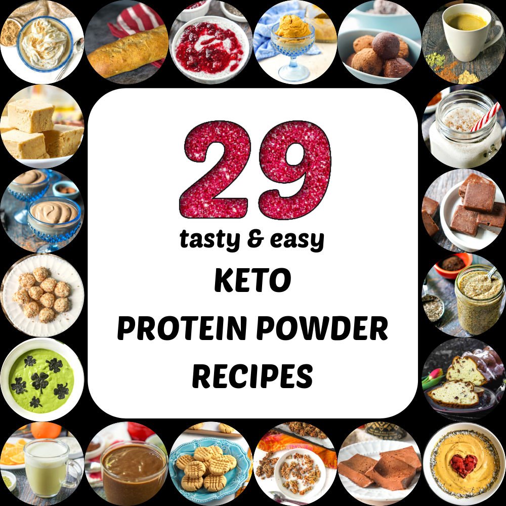 collage of keto protein powder recipes with text overlay