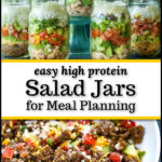 5 different flavored keto mason jar salads and text overlay.