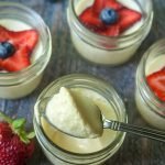 This patriotic low carb vanilla mousse is a breeze in the Instant Pot. Decorated with strawberries and blueberries, these cute little jars only have 2.5g net carbs!