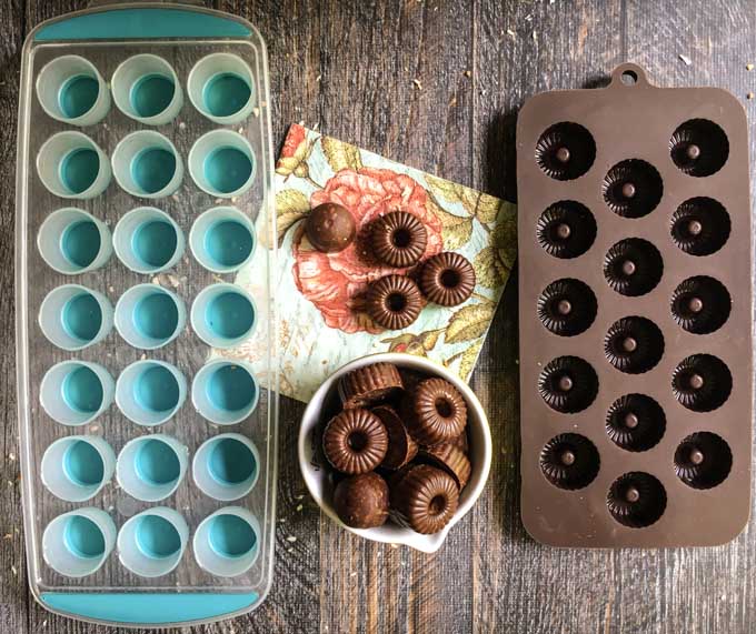 bowl of coconut candy and two candy molds