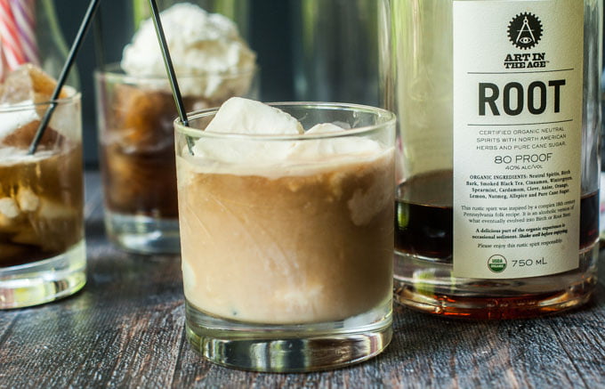 This boozy root beer float can be made 2 different ways.  Using root beer or ice cream flavored ice cubes or Root liqueur and cream you can have a tasty drink or boozy dessert that's even low carb!