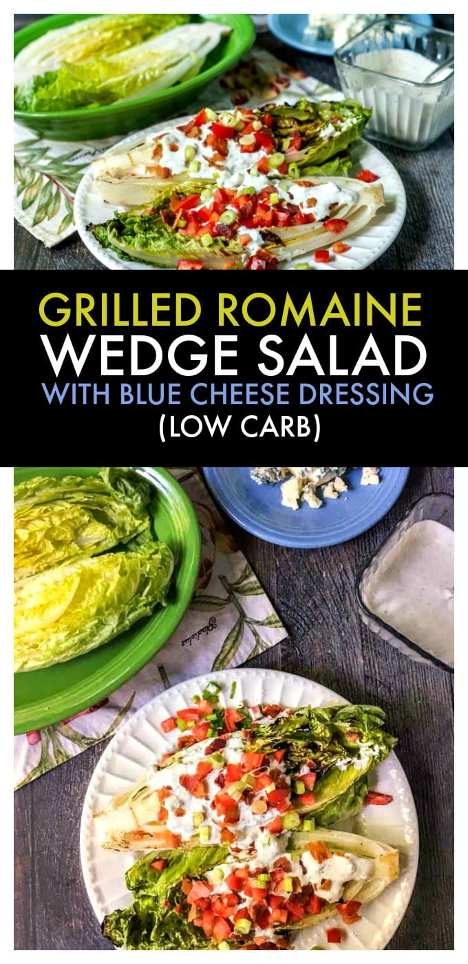 This grilled Romaine wedge salad is a fun and light summer dinner and tastes great with the low carb blue cheese dressing! Only 1.2g net carbs for 2 tablespoons of this yummy dressing.