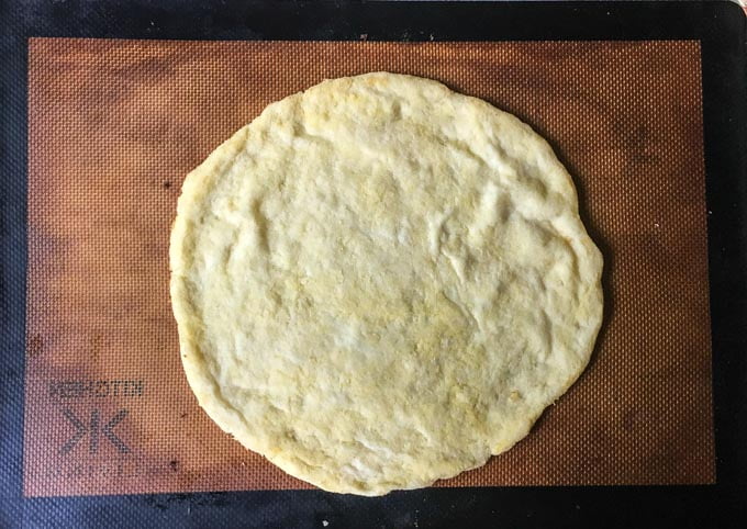 fathead pizza dough on silicone mat