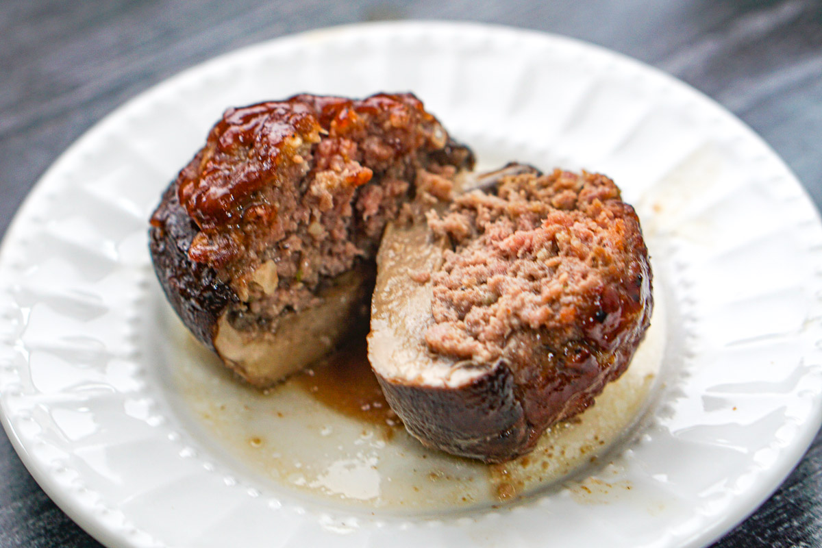 meatloaf stuffed portobello sliced in half