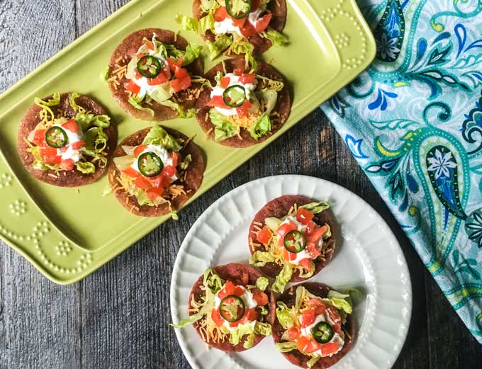 These low carb salami tostadas are a delicious snack and only take 5 minutes to make.  Just 1 tostada has only 0.6g net carbs and makes a great appetizer too!