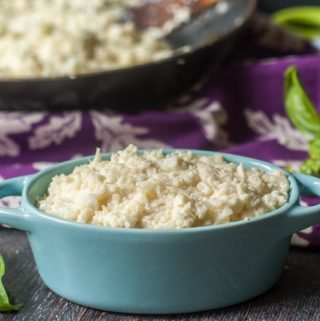 This easy Asiago cauliflower rice is a delicious low carb dish you can make in 15 minutes with only 3 ingredients. Only 3.4g net carbs per serving!