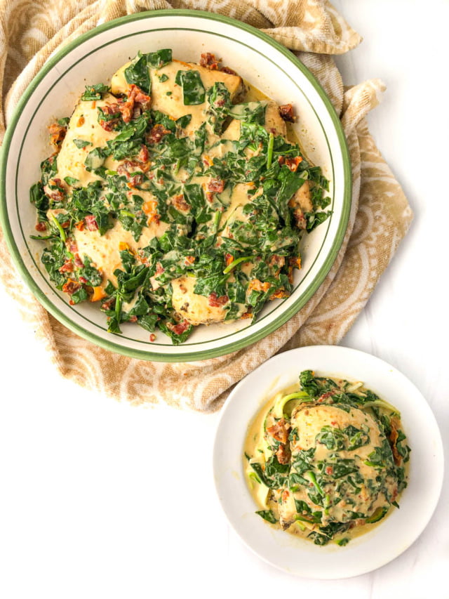 Keto Slow Cooker Chicken with Creamy Sun Dried Tomatoes & Spinach