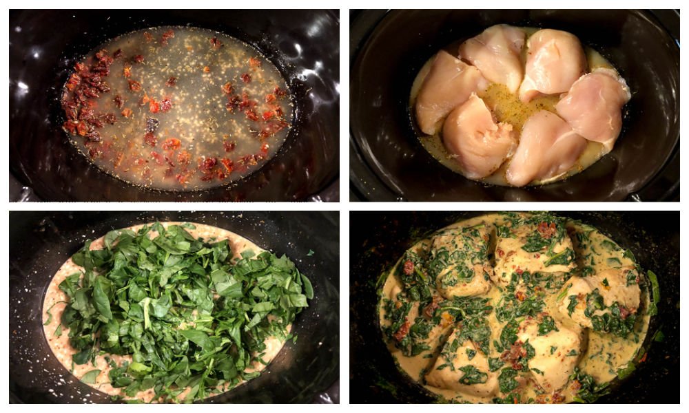 collage of steps to make the creamy chicken recipe