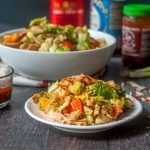This Kung Pao chicken salad is a refreshing and low carb dish that you'll love. The Kung Pao dressing is full of flavor and easy to whip up. 