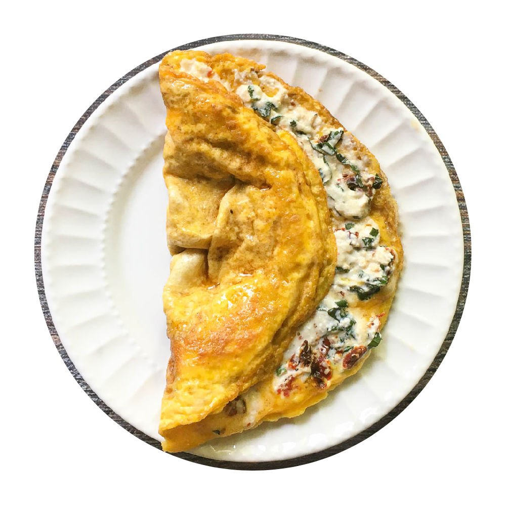 Italian ricotta low carb omelet on white plate