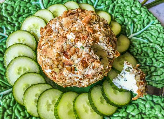 This bacon herb goat cheese ball takes only a few minutes to make and is the perfect low carb appetizer to take to a party. Serve with cucumber slices or low carb crackers.