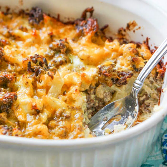 Keto Cauliflower Cheeseburger Casserole Low Carb Ground Beef Dinner