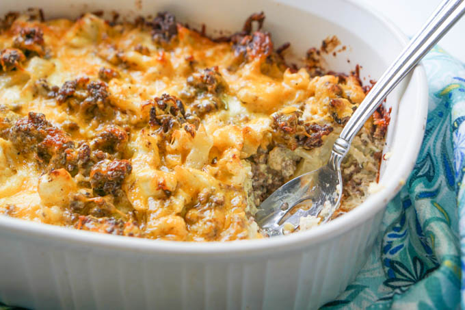 close up of  the keto casserole baking dish