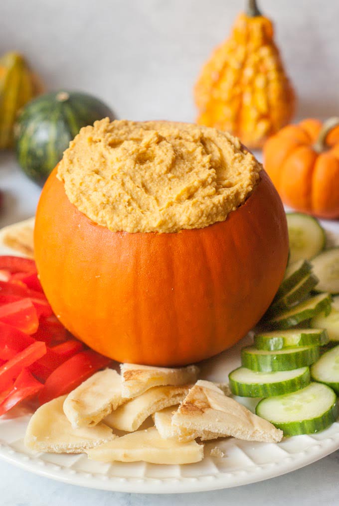 This easy spicy pumpkin hummus is an quick appetizer that's perfect for fall parties.