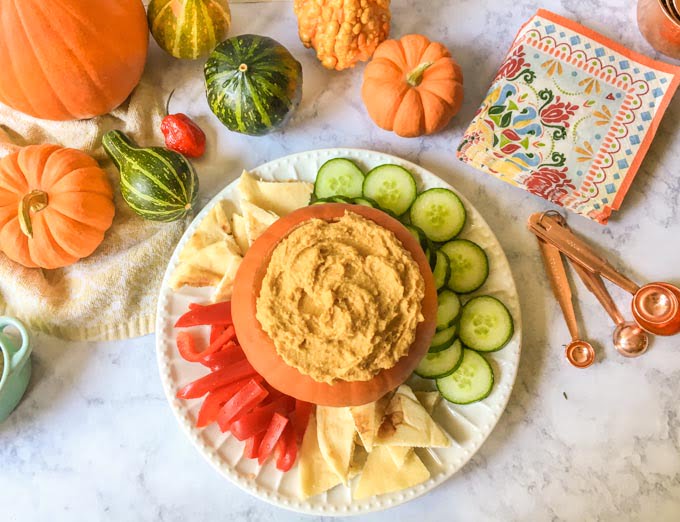 This easy spicy pumpkin hummus is an quick appetizer that's perfect for fall parties.