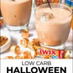 Twix flavored drink with candy in the foreground and text