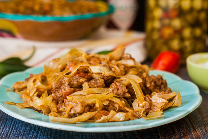 blue plate of low carb casserole