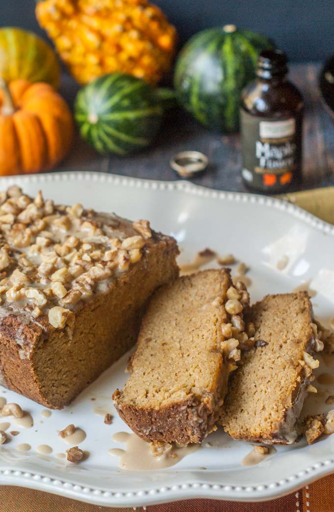 This pumpkin bread with maple walnut glaze is so good you won't believe it's gluten free and sugar free! Perfect with a good cup of tea or coffee over the holiday season.