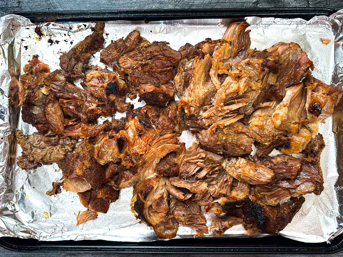 Slow Cooker Smokey Barbecue Pork - an easy low carb barbecue pork dish in the slow cooker! Baking sheet with the broiled version of the recipe.
