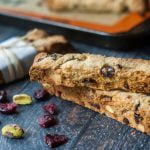 Not only are these holiday cranberry & pistachio biscotti gluten free, but they are low carb too! So if you want to make a very easy gift for someone on a low carb diet, you have to make these low carb treats. Only 2.3g net carbs per cookie.