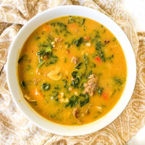 Keto Pumpkin Soup Recipe with Sausage & Kale healthy & tasty!