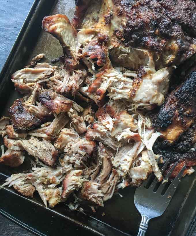 This slow cooker smokey barbecue pork will make you feel like you are at a summer barbecue in winter! A low carb barbecue pork that is spicy and crusty and also tastes delicious on a sandwich or salad the next day.
